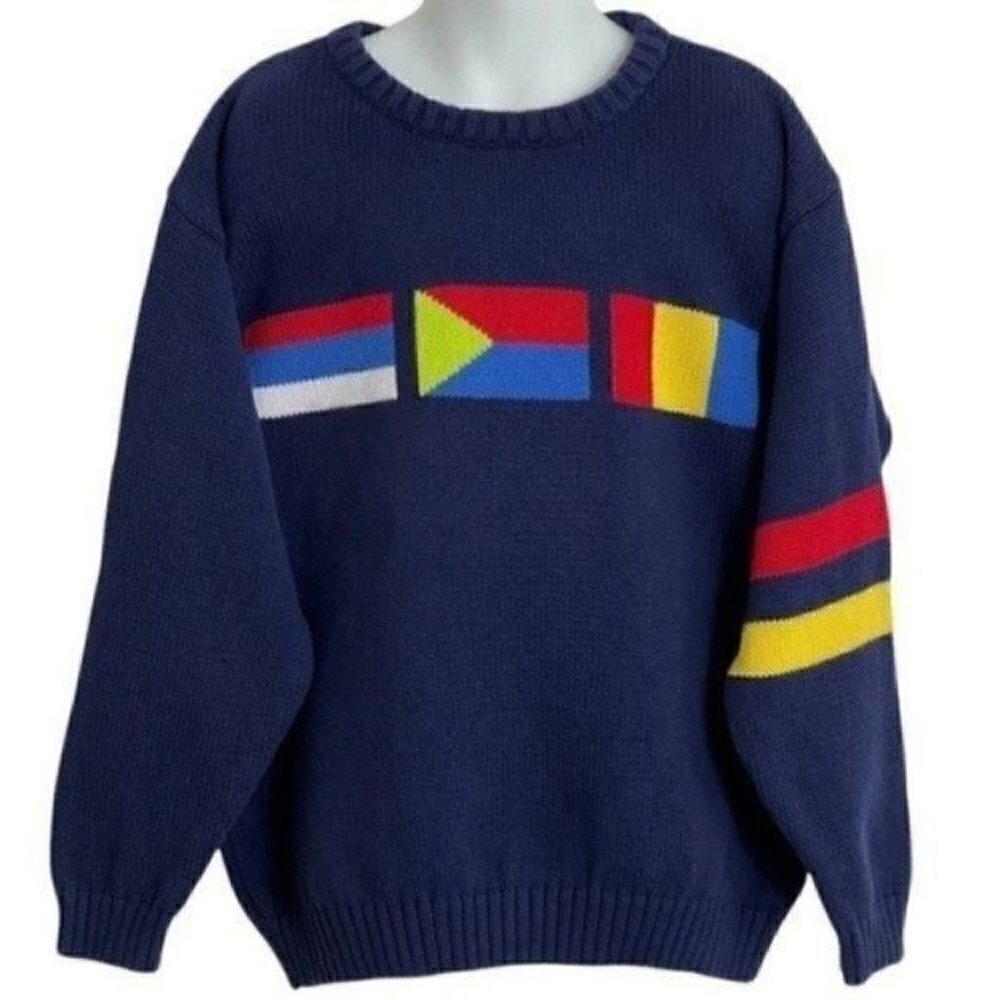 VINTAGE Gymboree kids colorful sweater size XL blue With Colorful flags And Stri